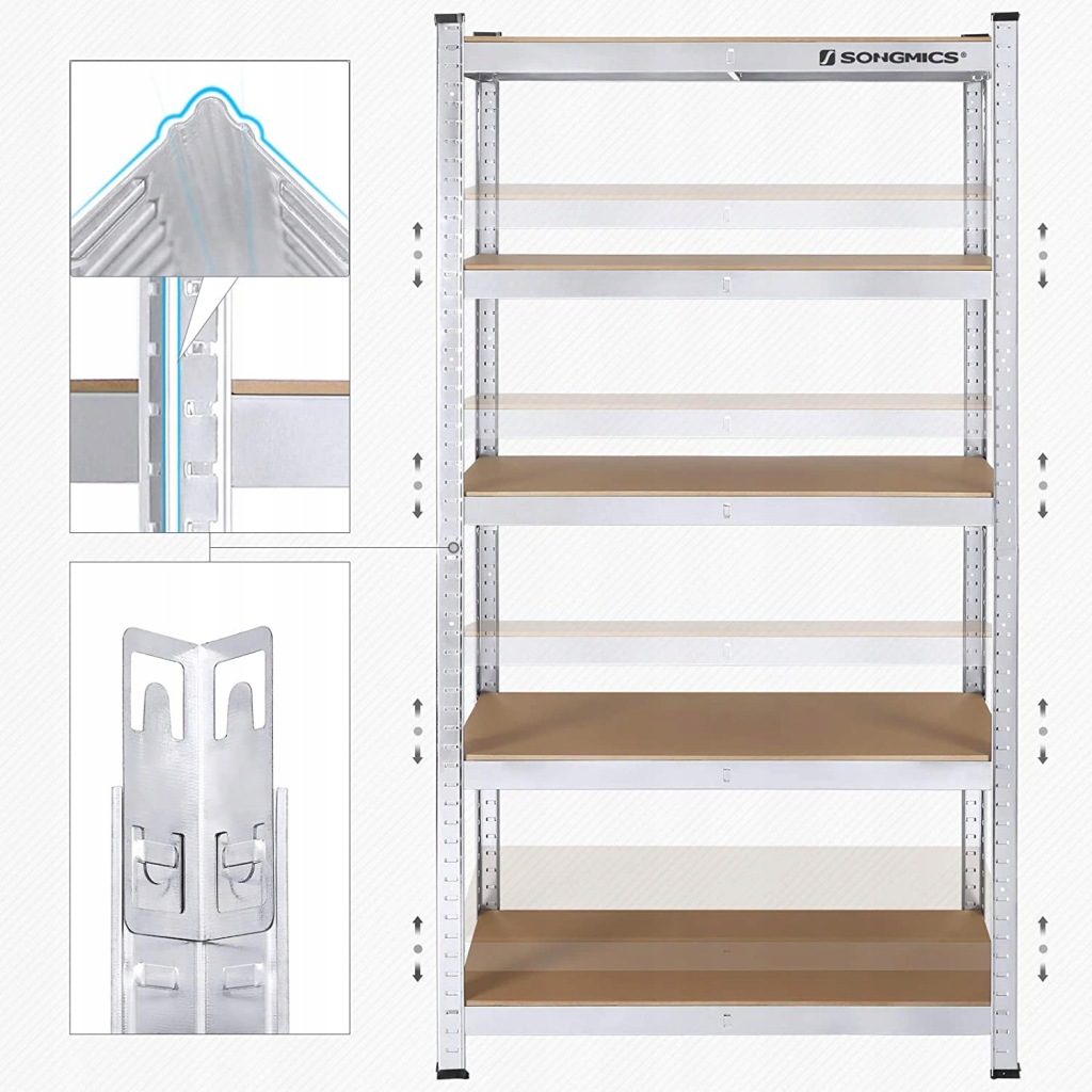 Regał magazynowy metalowy Songmics 180 x 90 x 40 cm max 175 kg na półkę - obrazek 4