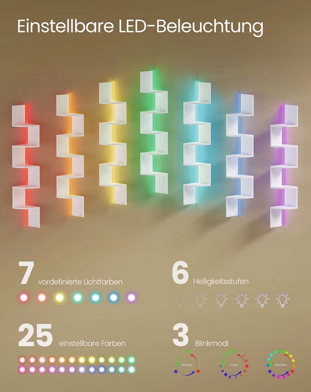 Regał Songmisc Z OŚWIETLENIEM LED 20 cm x 126 cm x 15,5 cm biały - obrazek 2