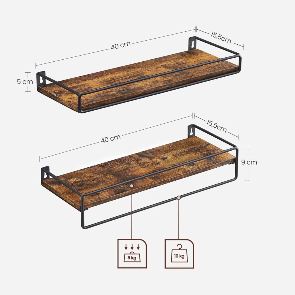 Półki płyta wiórowa Songmics 40 x 15 cm dąb rustykalny - obrazek 5