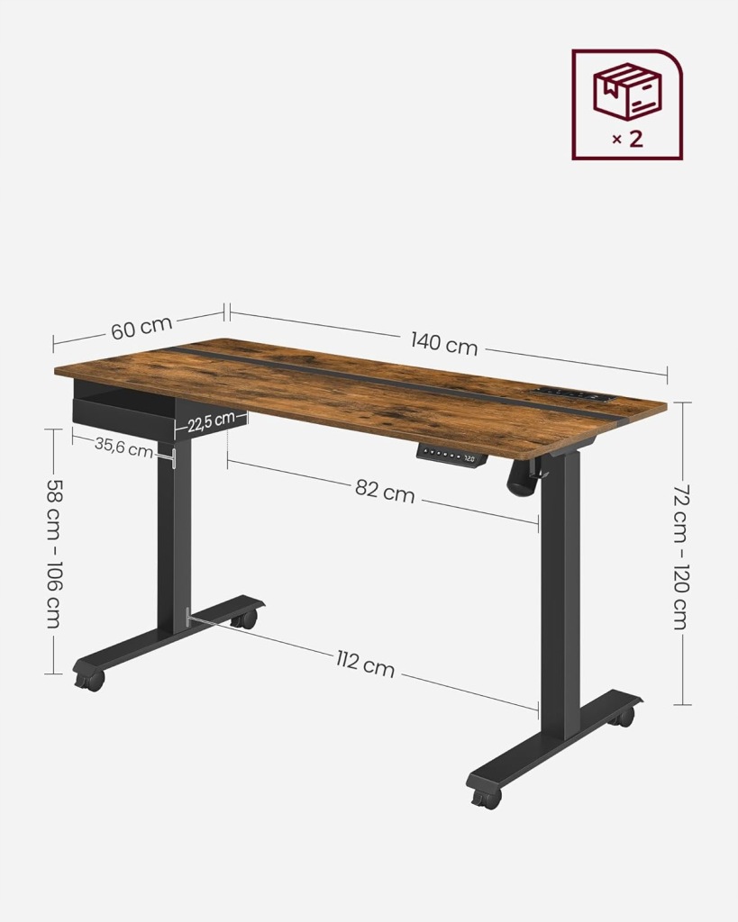 Biurko prostokątny Songmics 140 x 60 x 120 cm czarny - obrazek 2