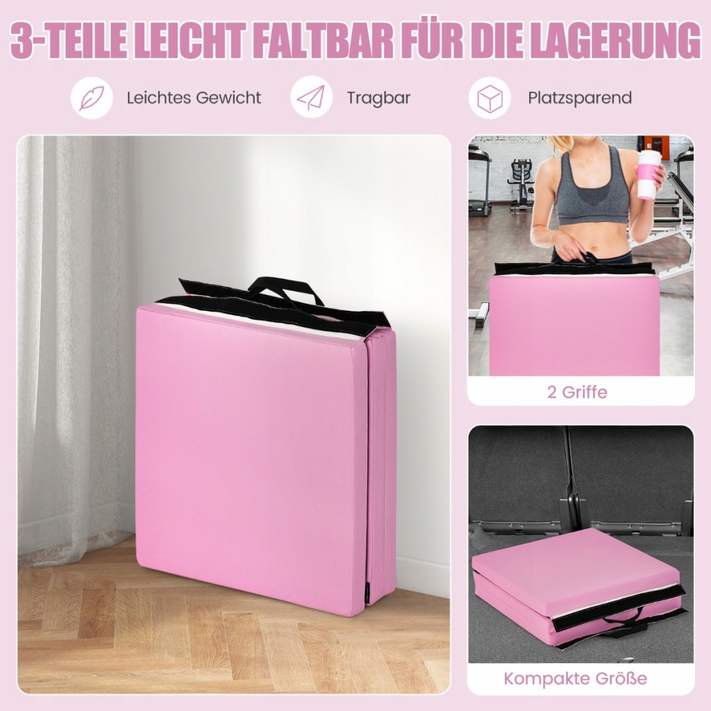 Mata gimnastyczna, fitness 180 x 60 x 5 cm różowa Costway - obrazek 6