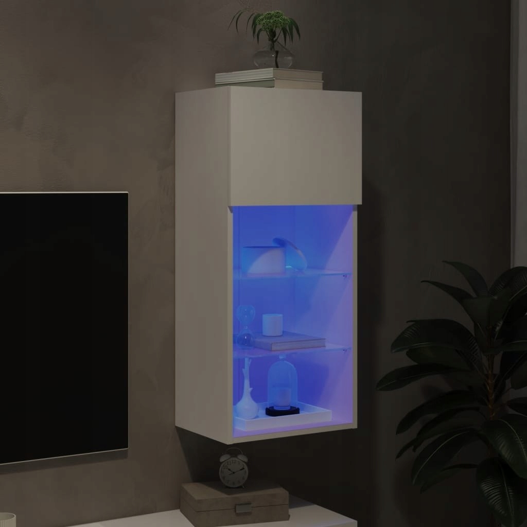 Szafka TV z LED, biała, 40,5x30x90 cm - obrazek 5