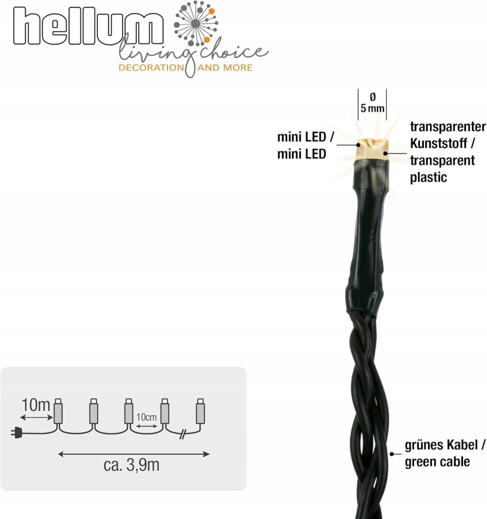 Hellum Łańcuch świetlny LED 40 diod, ciepła biel, 3,9m - obrazek 7