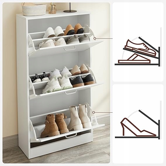 Songmics Szafka na buty z 3 drzwiami wąska 60 x 120 x 24 cm biały - obrazek 6