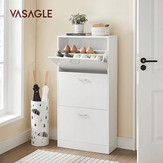 Songmics Szafka na buty z 3 drzwiami wąska 60 x 120 x 24 cm biały - obrazek 5