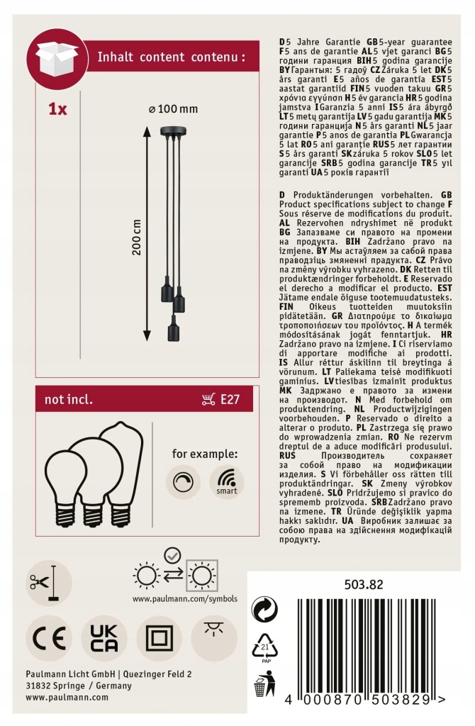Lampa wisząca Paulmann Ketil Schwarz 3 -punkty światła wymienny moduł LED - obrazek 5