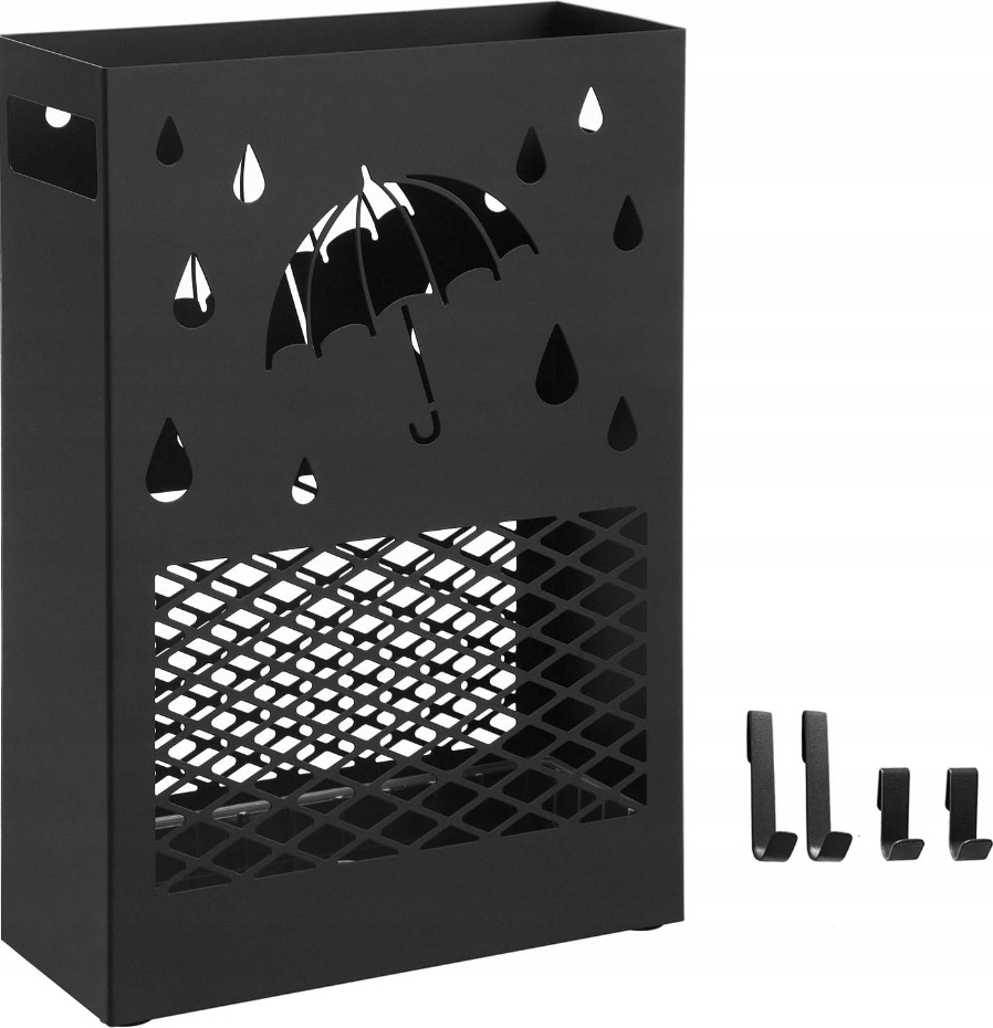 SONGMICS LUC004B01 Stojak na parasole metalowy kosz z ociekaczem haki LOFT