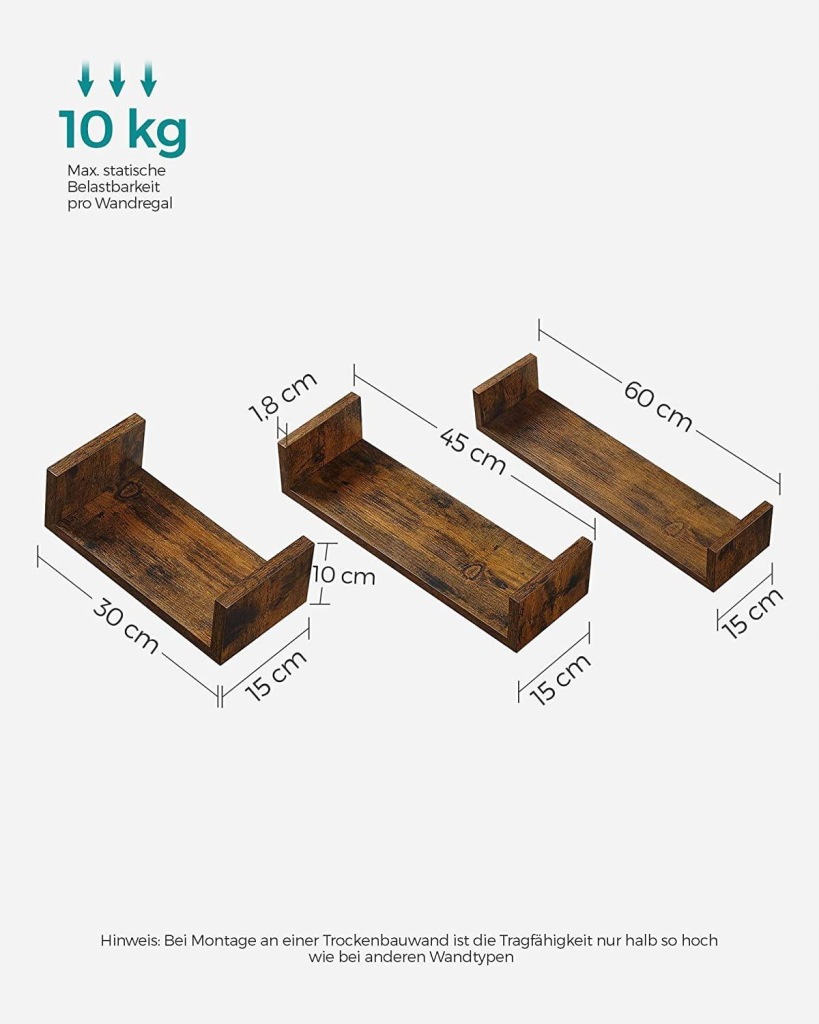 Komplet pływających 3 półek LOFT vintage brąz - obrazek 2