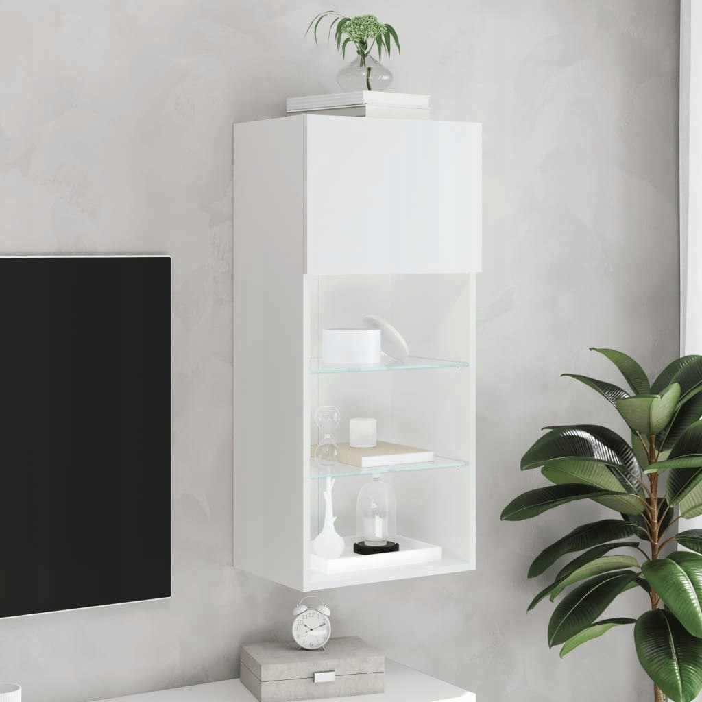Szafka TV z LED, biała, 40,5x30x90 cm - obrazek 4