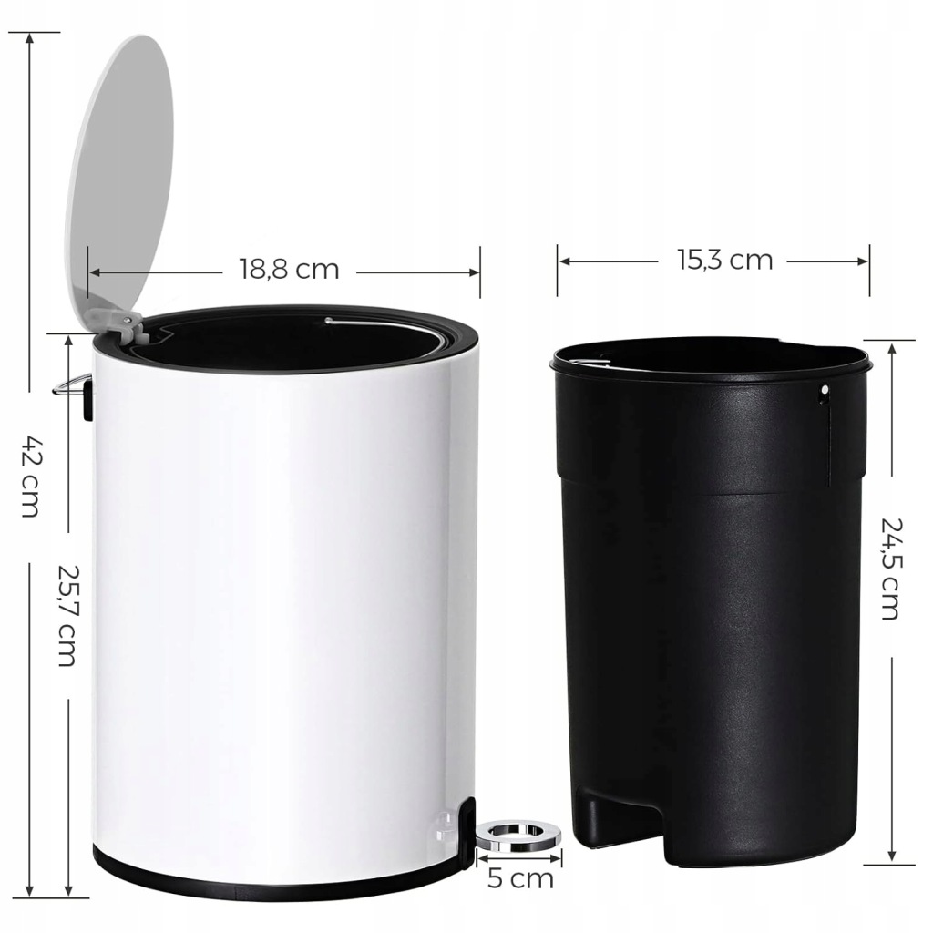 Kosz łazienkowy SONGMICS 3L LTB11WT Z DEFEKTEM - obrazek 4