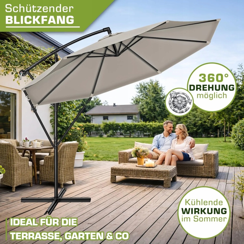 Pływający parasol - Parasol ogrodowy - Parasol 300 cm - Z podstawą - obrazek 4