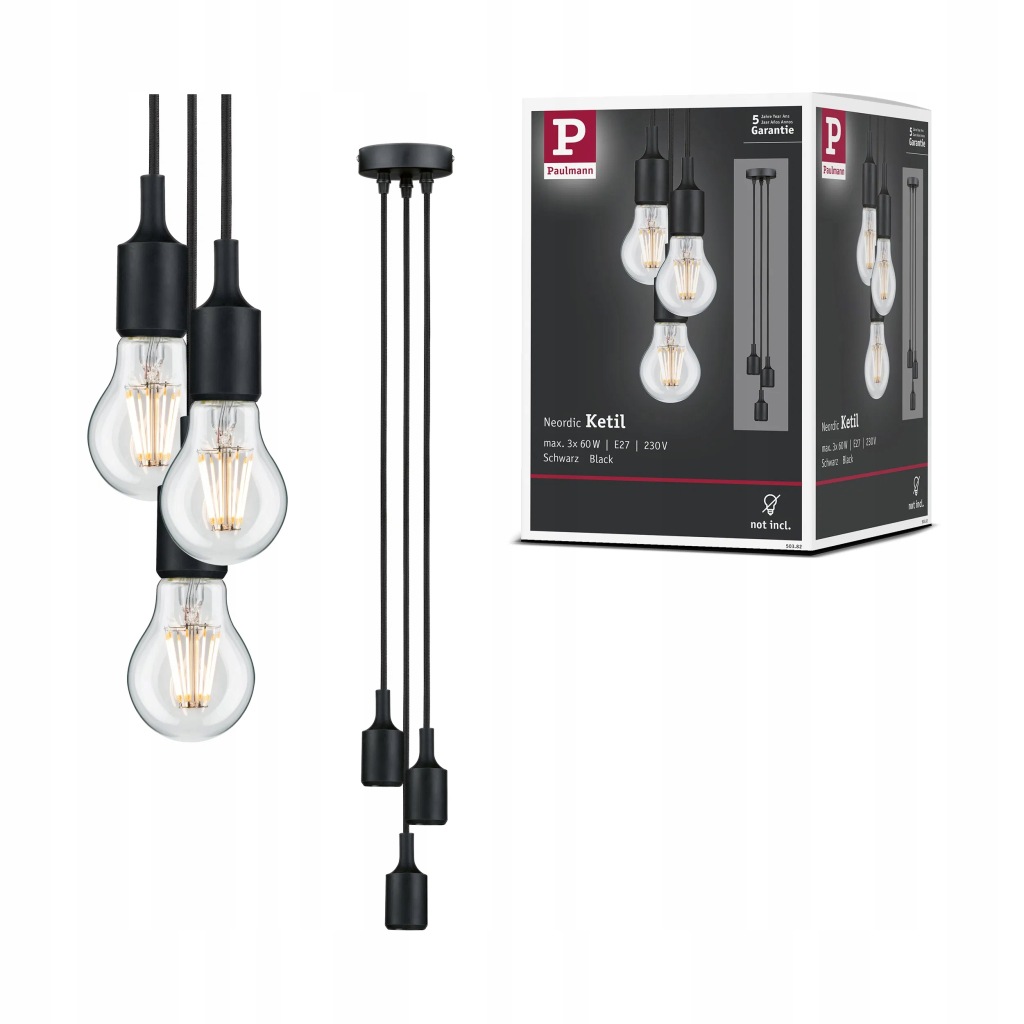 Lampa wisząca Paulmann Ketil Schwarz 3 -punkty światła wymienny moduł LED