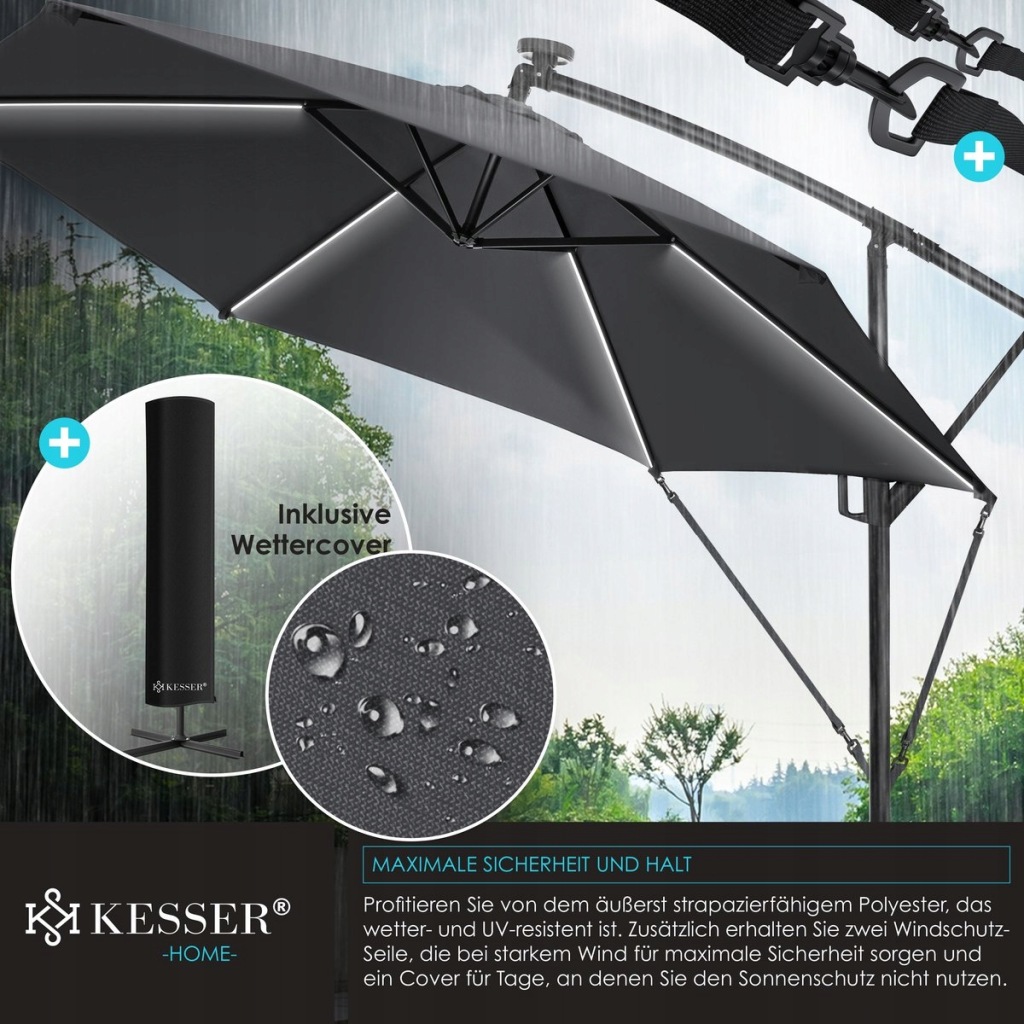 Parasol z oświetleniem KESSER szary 300 x 245 cm - obrazek 4