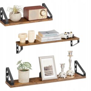 Półka drewno Songmics 40 x 12 cm RUSTYKALNY BRĄZ I MATOWA CZERŃ