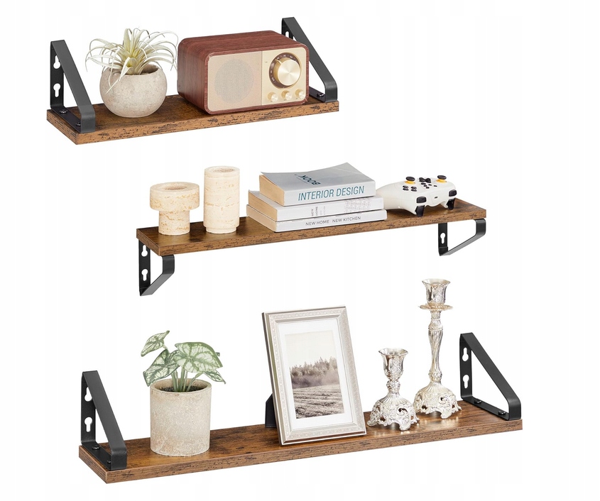Półka drewno Songmics 40 x 12 cm RUSTYKALNY BRĄZ I MATOWA CZERŃ