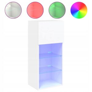 Szafka TV z LED, biała, 40,5x30x90 cm