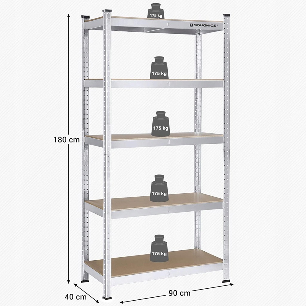 Regał magazynowy metalowy Songmics 180 x 90 x 40 cm max 175 kg na półkę - obrazek 3