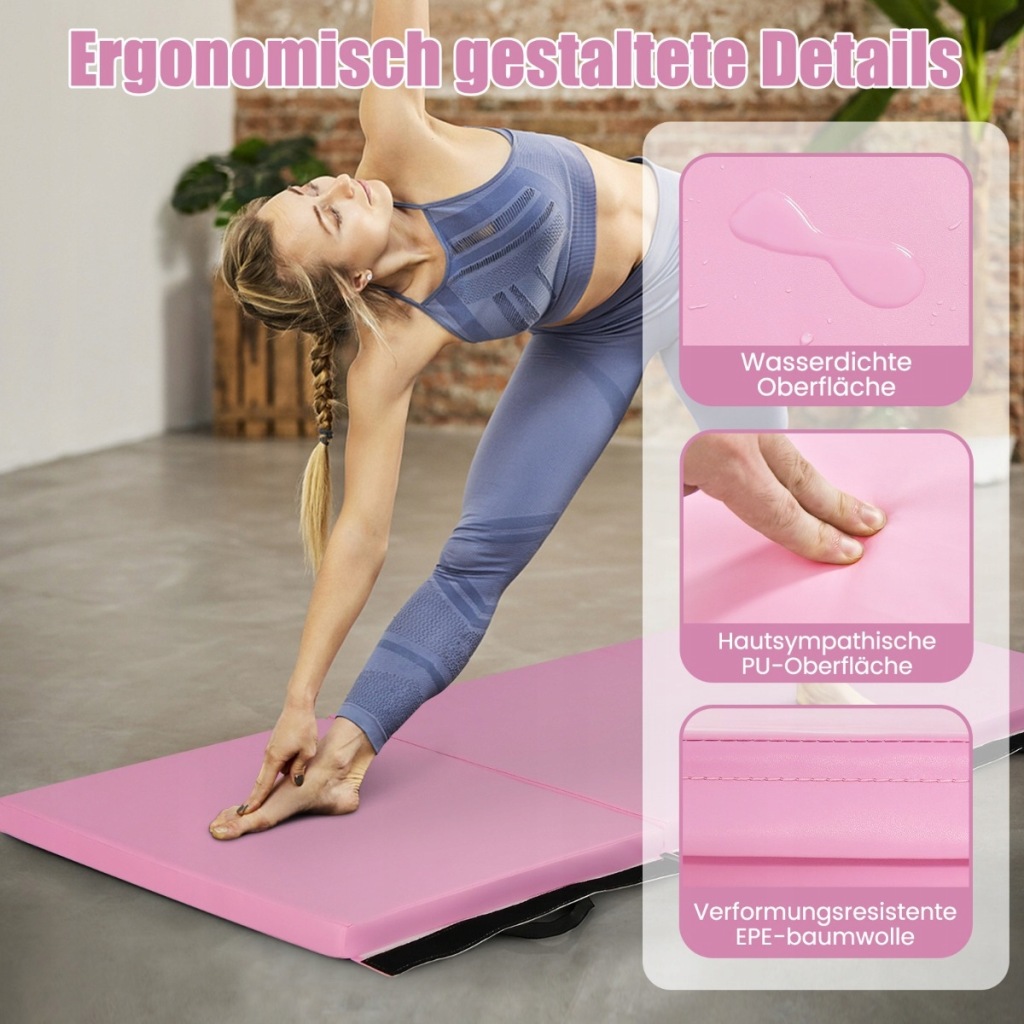 Mata gimnastyczna, fitness 180 x 60 x 5 cm różowa Costway - obrazek 3