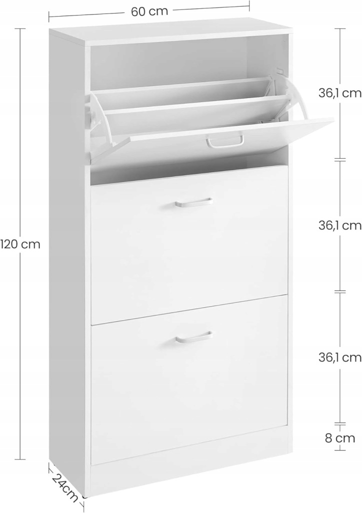Songmics Szafka na buty z 3 drzwiami wąska 60 x 120 x 24 cm biały - obrazek 2