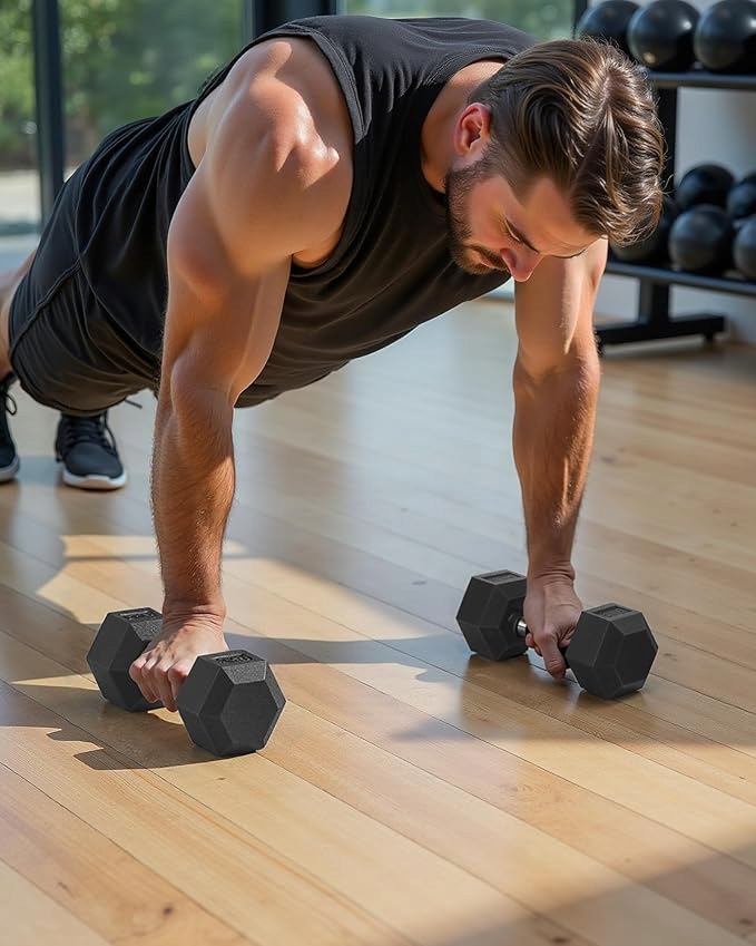Hantle zestaw 2 sześciokątnych hantli do treningu, fitnessu - obrazek 5