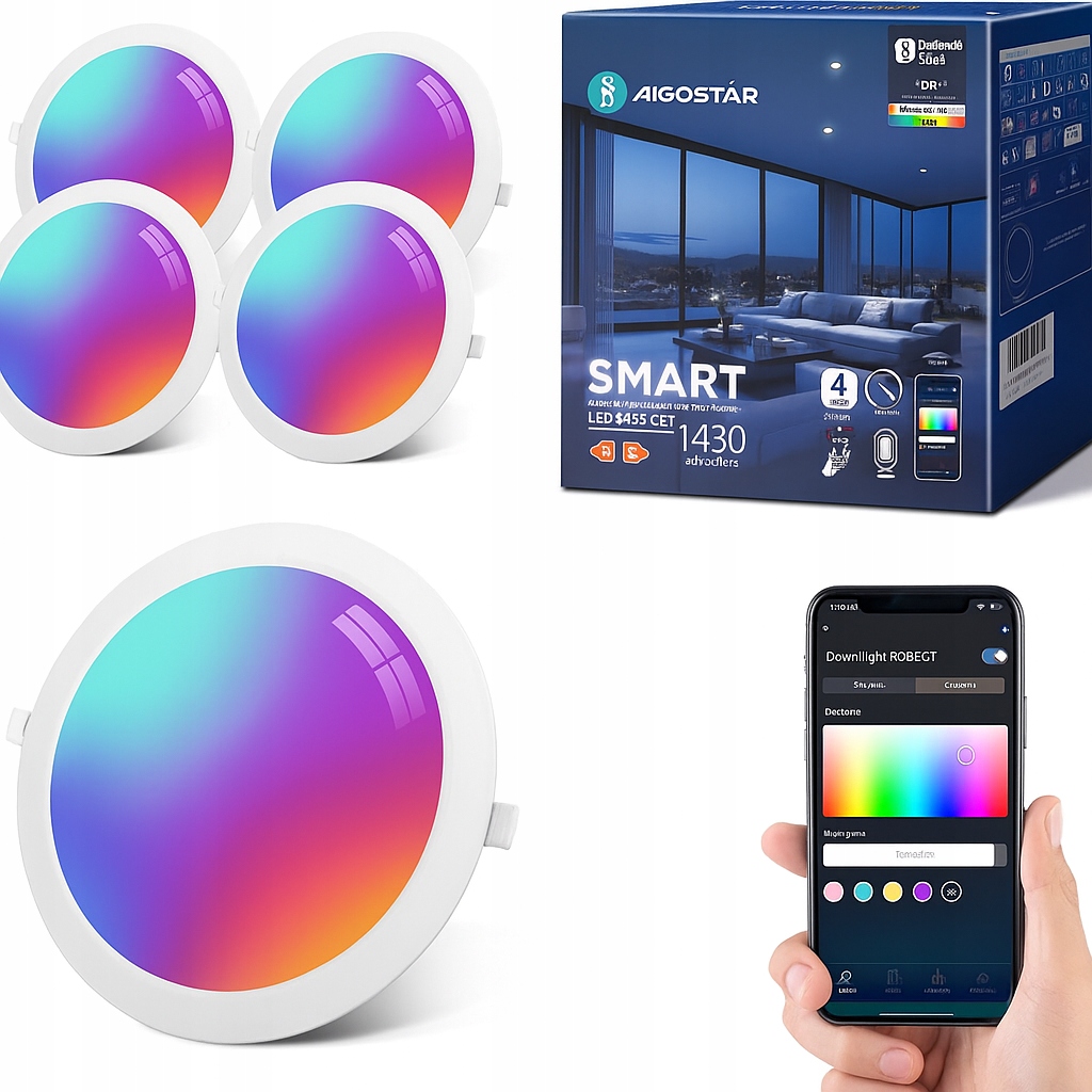 AIGOSTAR Inteligentne Wbudowane Oświetlenie LED 15W 1430 LUMENÓW SMART 4szt - obrazek 2