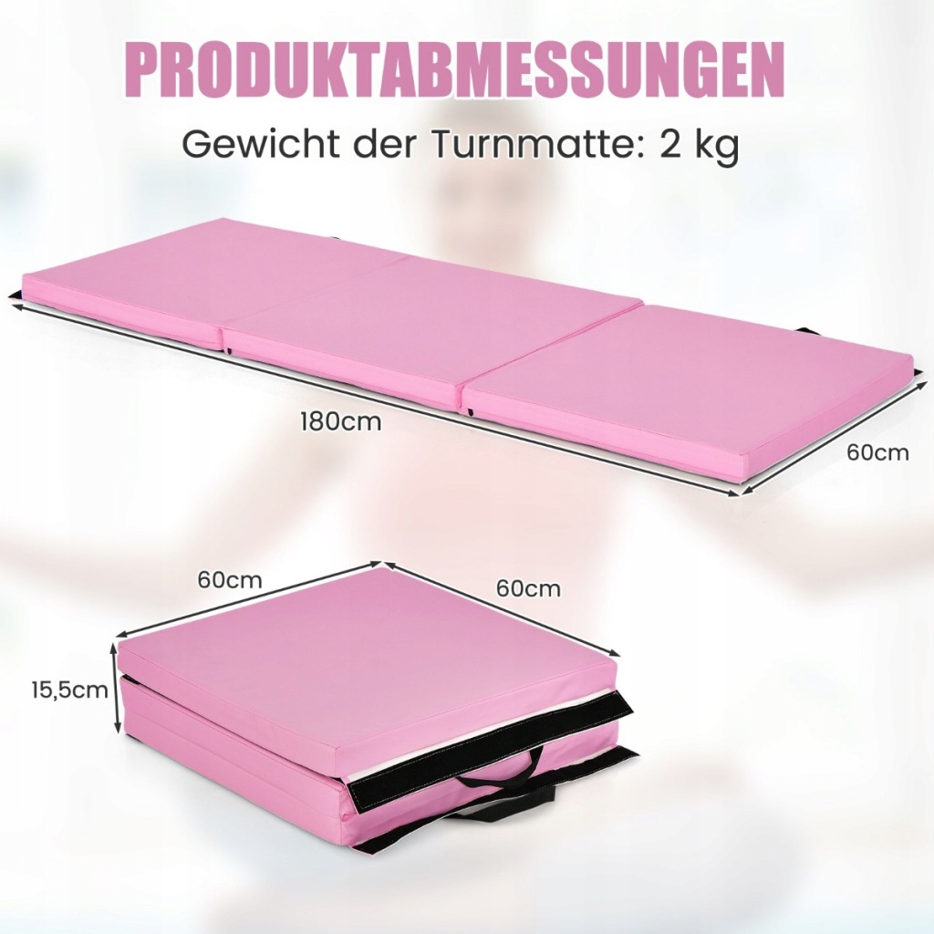 Mata gimnastyczna, fitness 180 x 60 x 5 cm różowa Costway - obrazek 8