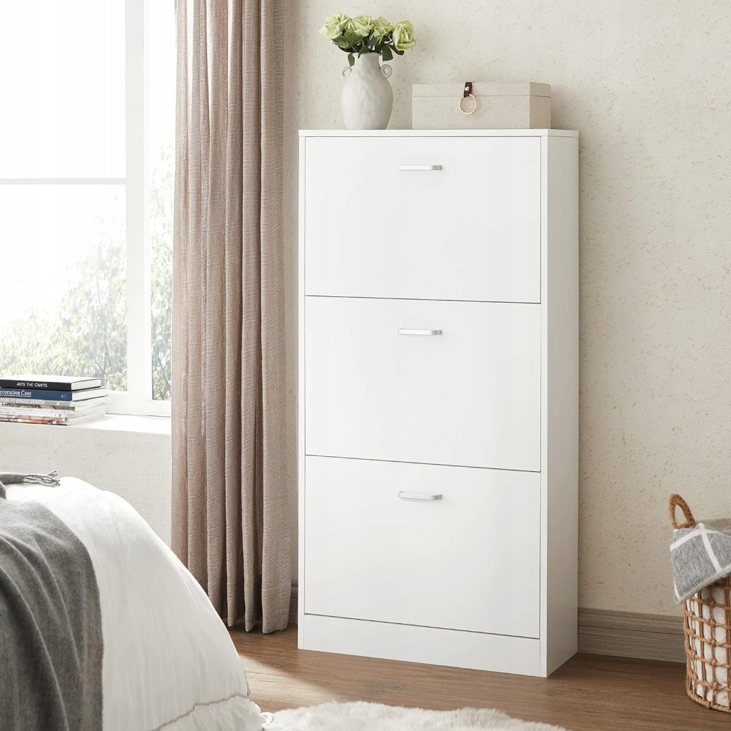 Songmics Szafka na buty z 3 drzwiami wąska 60 x 120 x 24 cm biały - obrazek 3