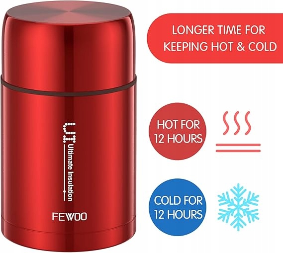 Termos FEWOO, 800 ml, próżniowo izolowany do gorących i zimnych potraw - obrazek 2