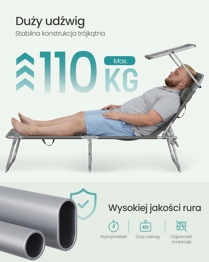 Leżak aluminium szary Songmics - obrazek 3