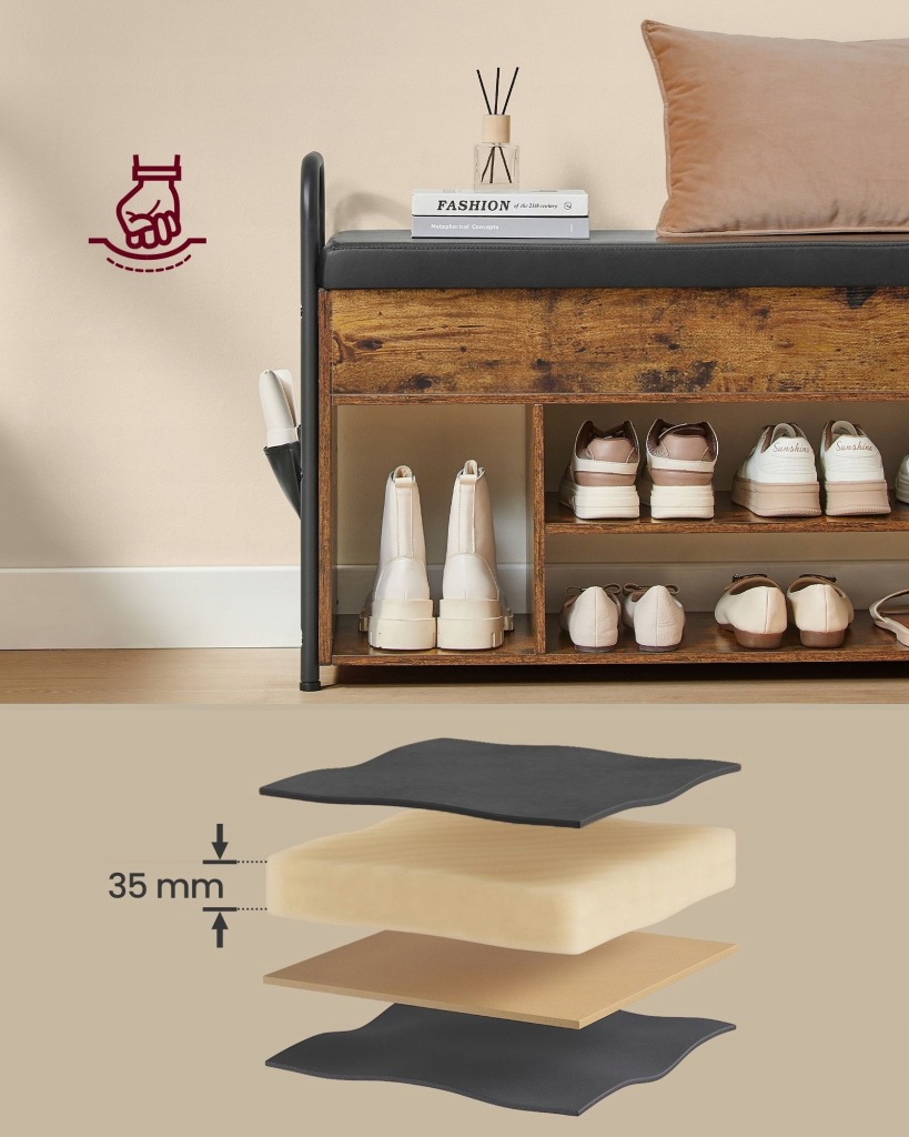Szafka na buty z siedziskiem Songmics 80,6 x 62,5 x 30 cm dąb rustykalny - obrazek 3