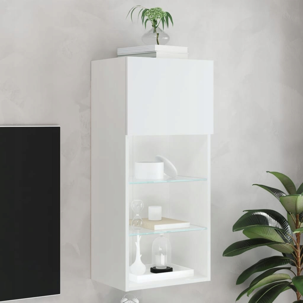 Szafka TV z LED, biała, 40,5x30x90 cm - obrazek 2