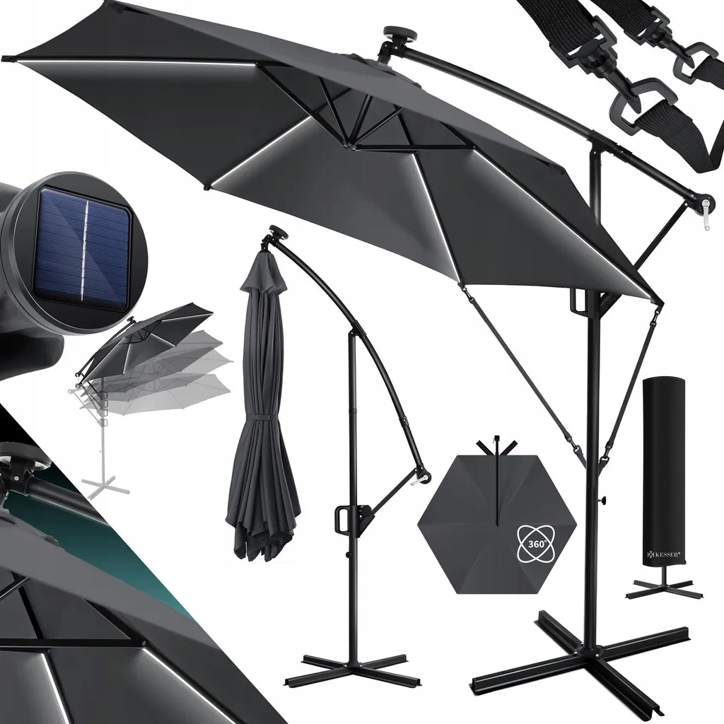 Parasol z oświetleniem KESSER szary 300 x 245 cm