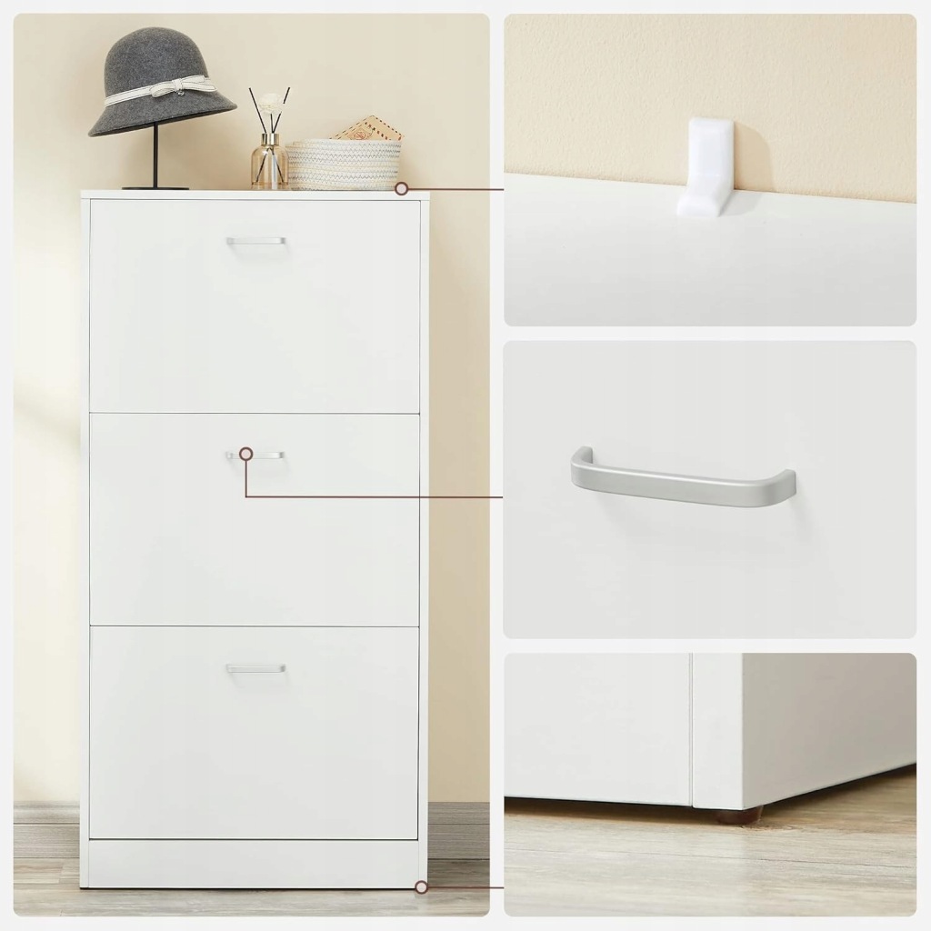 Songmics Szafka na buty z 3 drzwiami wąska 60 x 120 x 24 cm biały - obrazek 4