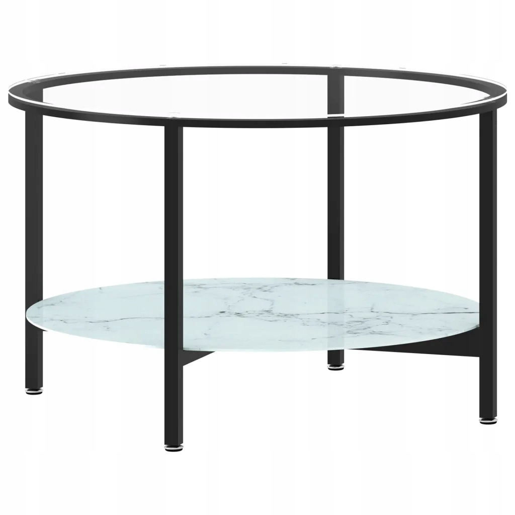 Stolik herbaciany, czarna rama i marmur, szkło hartowane vidaXL , 70 cm
