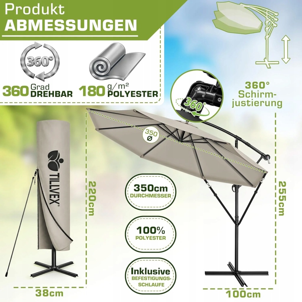 Pływający parasol - Parasol ogrodowy - Parasol 300 cm - Z podstawą - obrazek 2