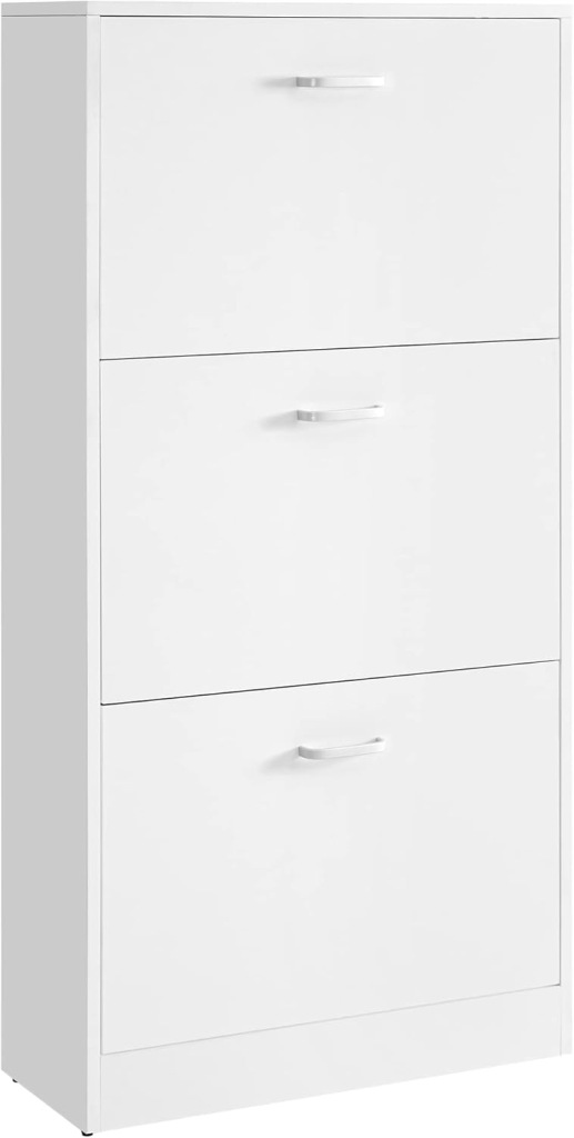Songmics Szafka na buty z 3 drzwiami wąska 60 x 120 x 24 cm biały