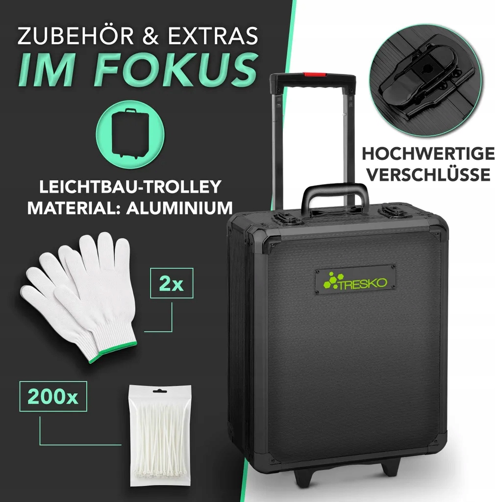 TRESKO 1400-częściowa skrzynka narzędziowa, zielona, zestaw na kółkach - obrazek 3