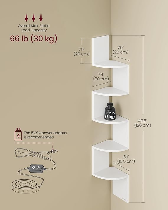 Regał Songmisc Z OŚWIETLENIEM LED 20 cm x 126 cm x 15,5 cm biały - obrazek 4