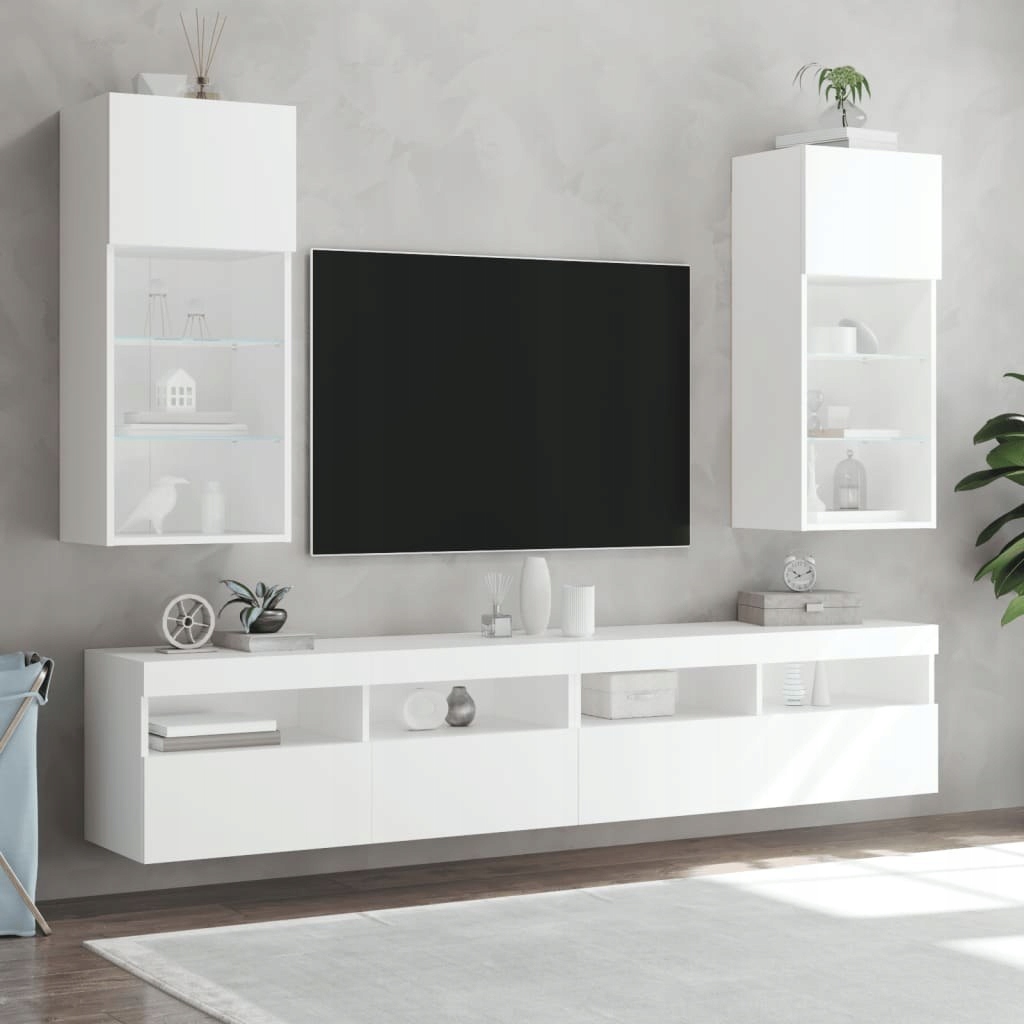 Szafka TV z LED, biała, 40,5x30x90 cm - obrazek 3