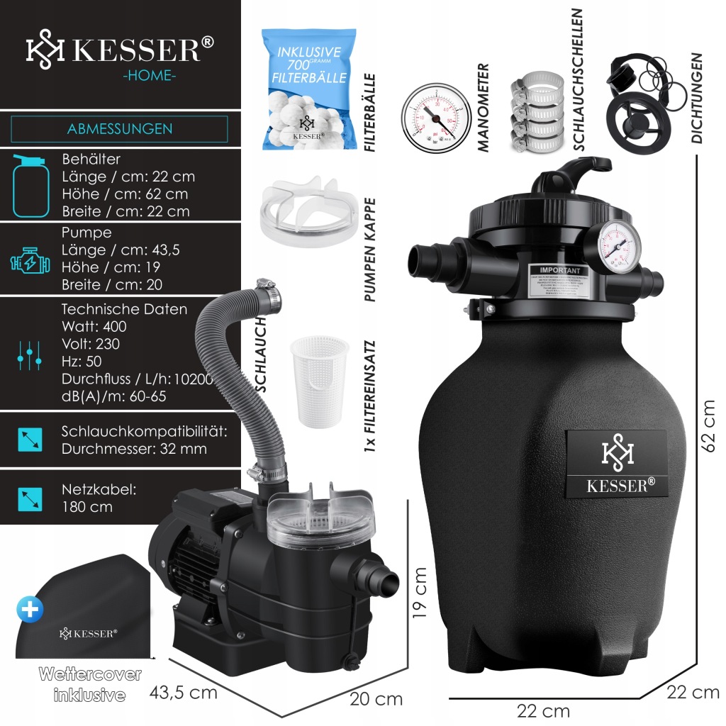 System filtrów piaskowych KESSER filtr piaskowy kule filtracyjne 700g black - obrazek 2