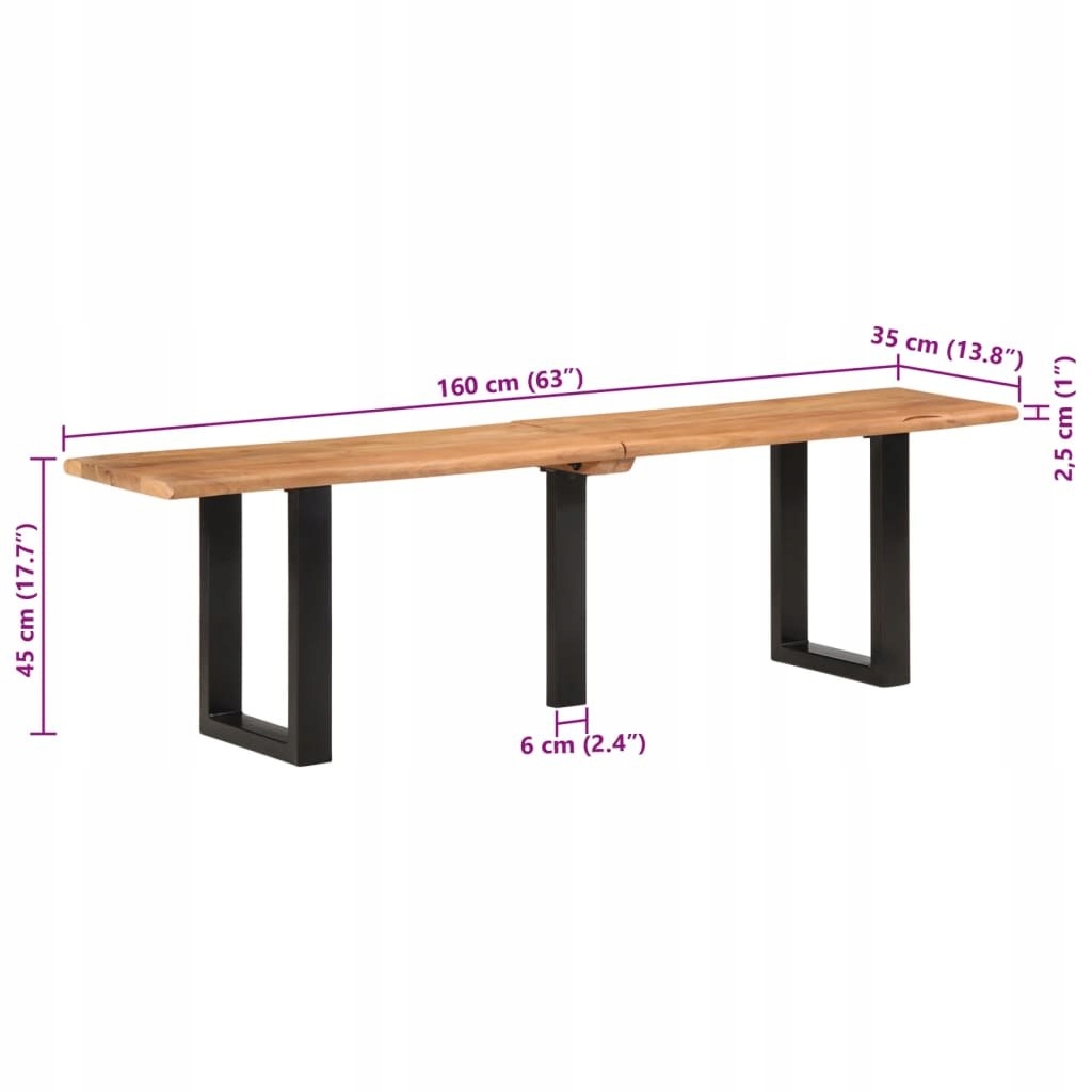 Ławka, 160 cm, lite drewno akacjowe i stal - obrazek 8