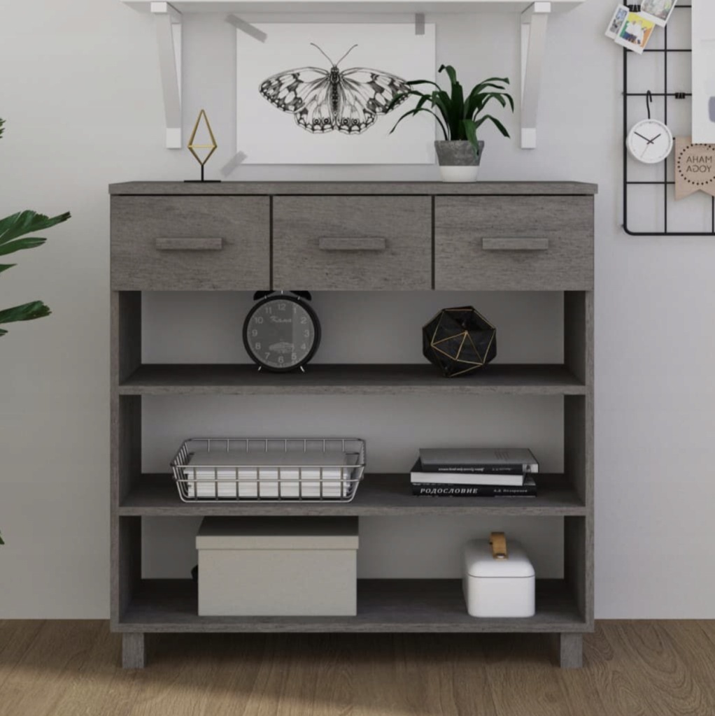Konsola jasnoszara 90x35x90 cm Lite drewno sosnowe - obrazek 9