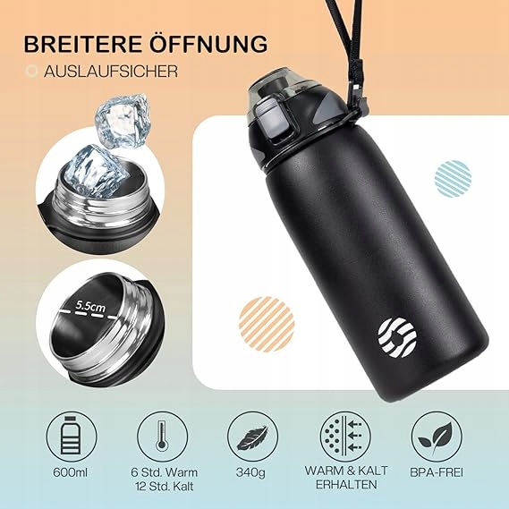 FJBOTTLE Sportowa Butelka Stalowa 600ml Magnetyczna Pokrywka Bidon - obrazek 4