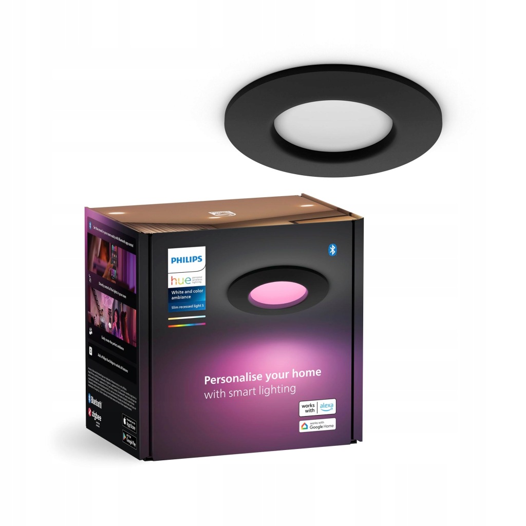 PHILIPS Hue Smart Slim Lampa 90mm Białe/Kolorowe Światło Bluetooth Czarna
