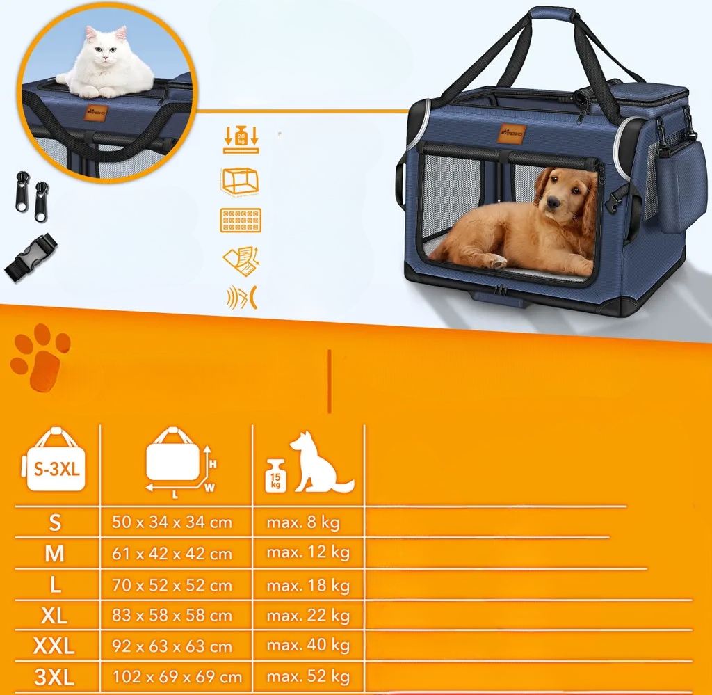 TRANSPORTER TORBA PODRÓŻNA DLA ZWIERZĄT ROZMIAR S 50 x 34 x 34 CM GRANATOWA - obrazek 2
