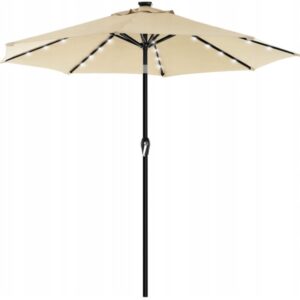 Parasol 300cm Beżowy Przeciwsłoneczny Z Oświetleniem LED ochrona UV UPF 50+