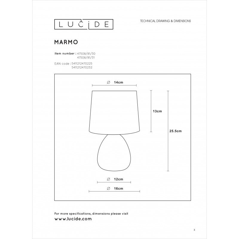 LAMPKA STOŁOWA LUCIDE MARMO 47508/81/30 CZARNY - obrazek 5