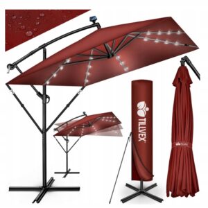 Prostokątny aluminiowy parasol ti Ø 330 cm z czerwoną diodą LED