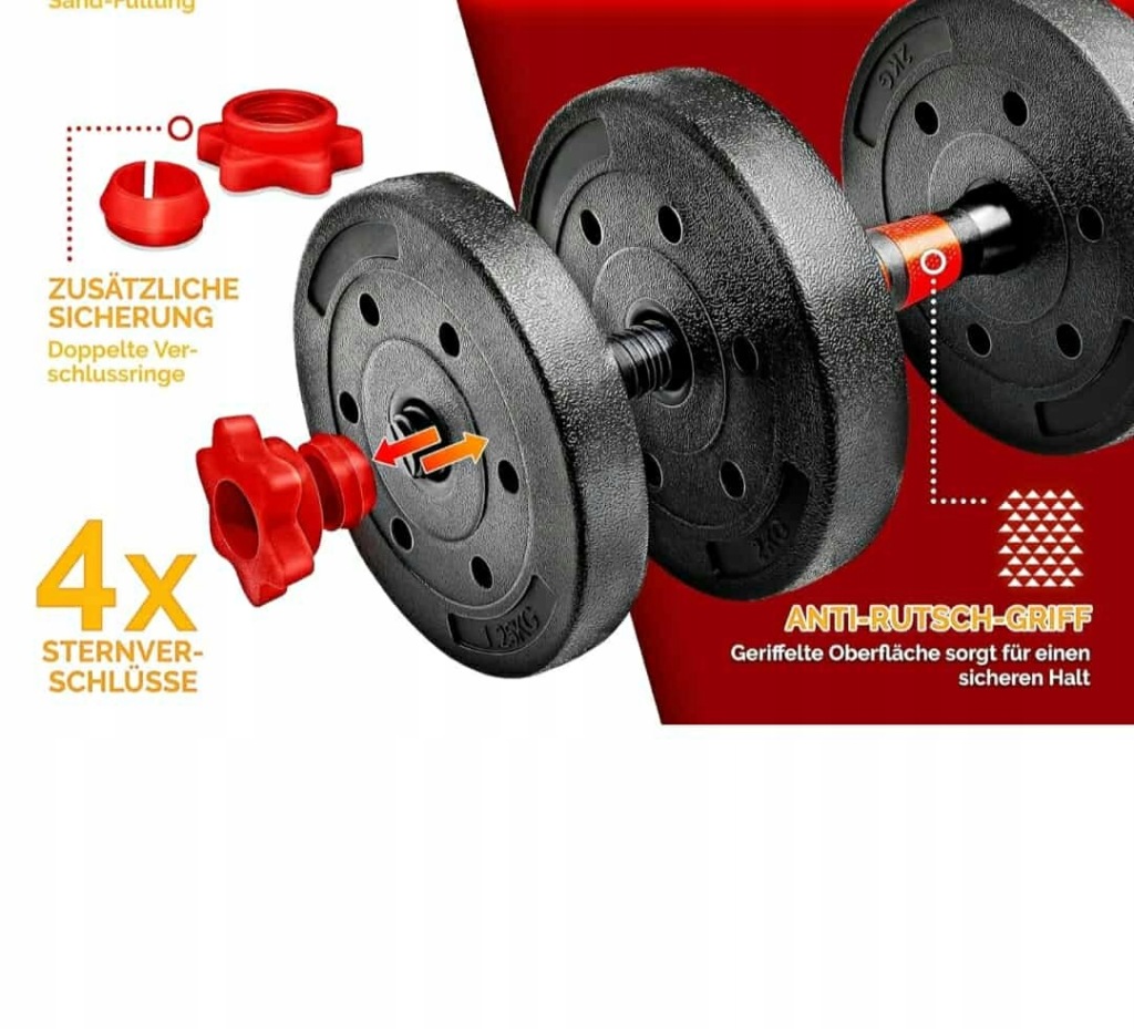 Zestaw Hantli 2w1 20Kg Z Rurą Łączącą Solidny Sprzęt Do Treningu W Domu - obrazek 3